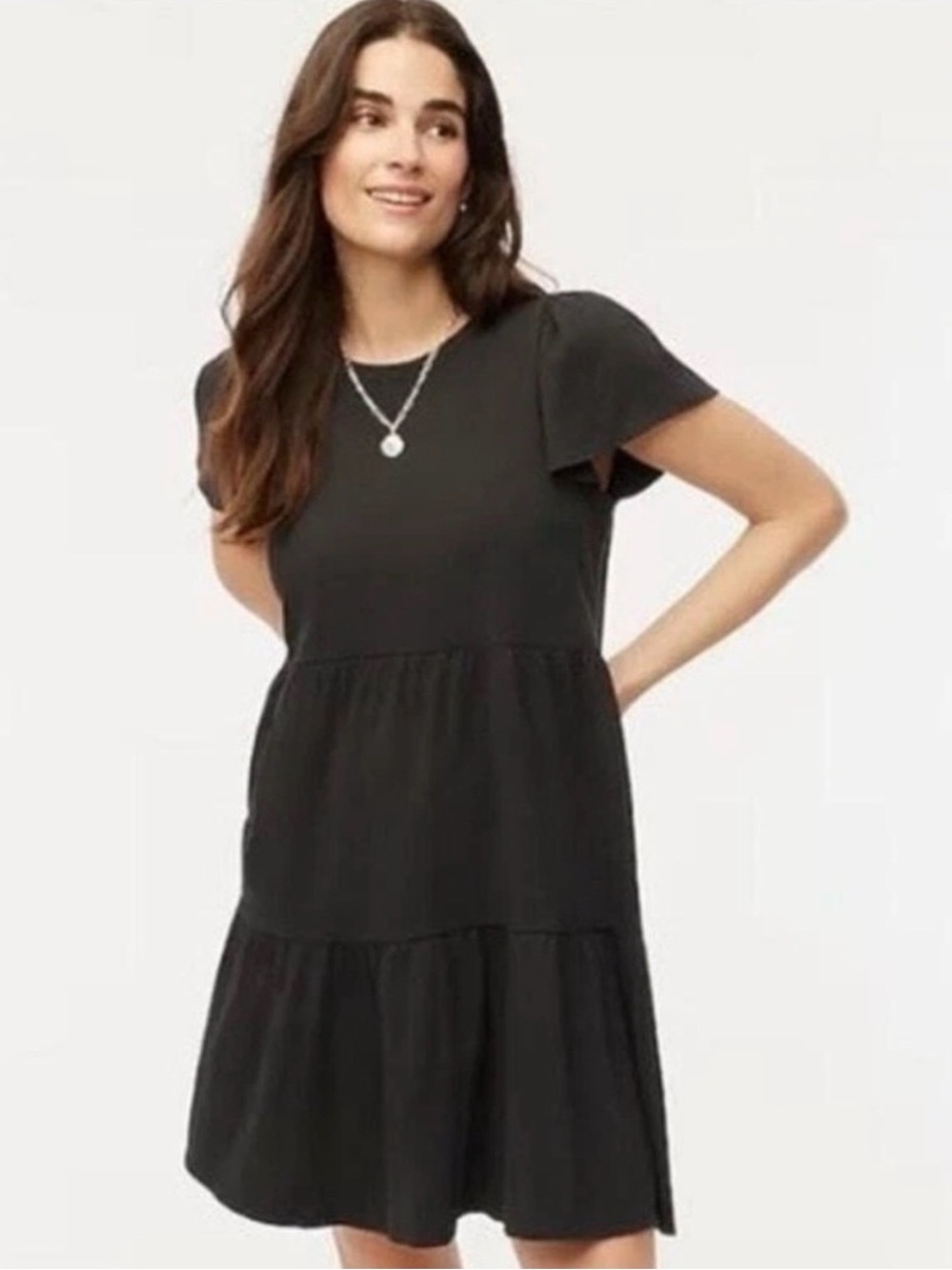 J. Crew Black Tiered Short-Sleeve Mini Dress